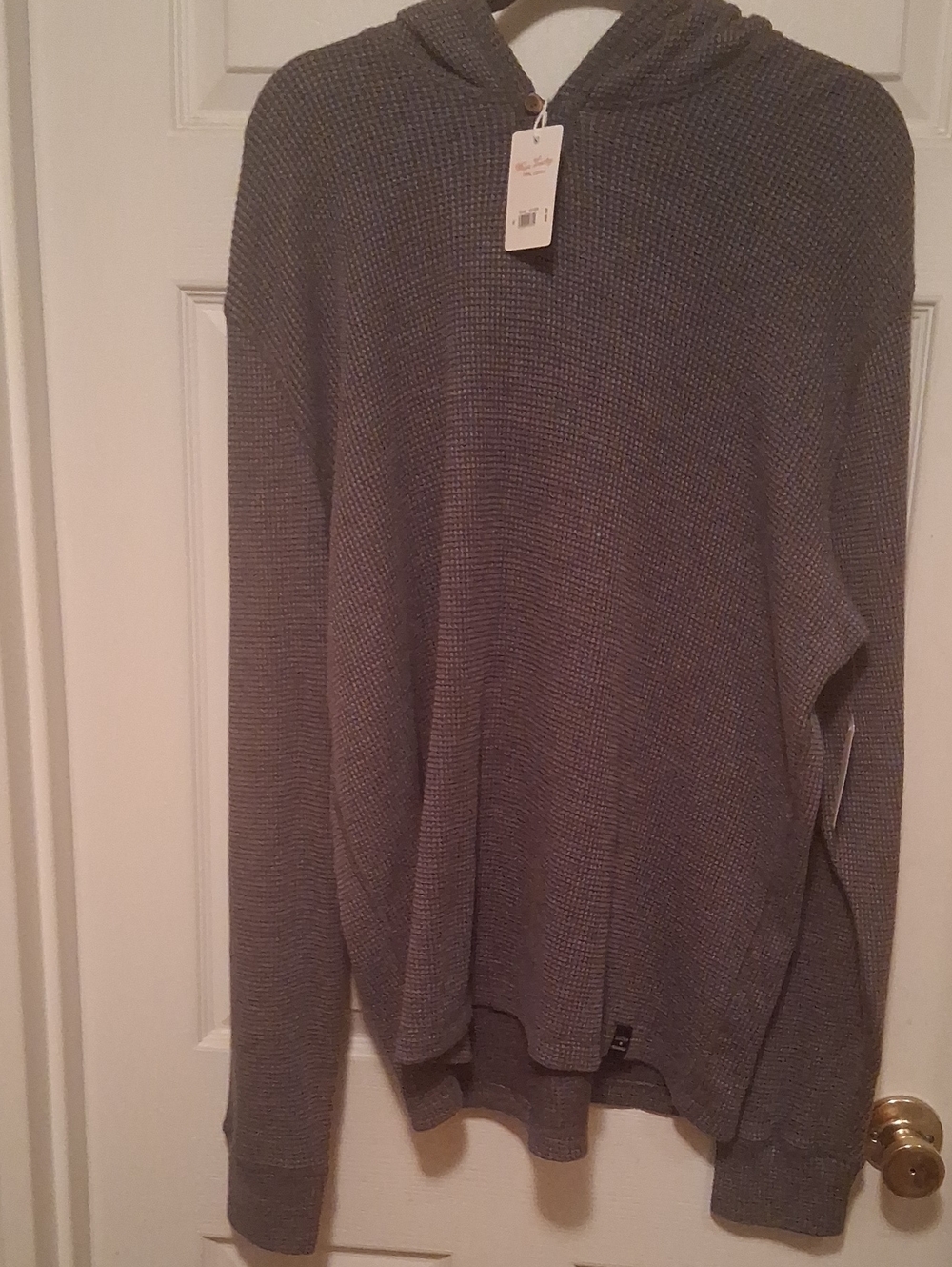 Lucky Brand Men's Charcoal Waffle Knit Hooded Pullover Xl
